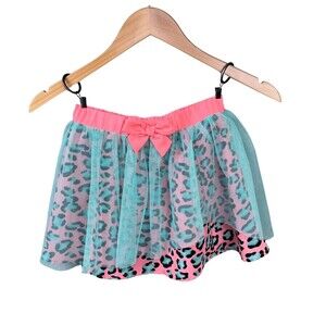 Betsey Johnson Girls Tutu Skirt Size 6X Leopard Print Pink Teal Dress Up Play